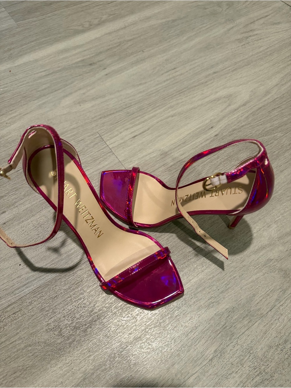 New Stuart Weitzman Fuchsia Metallic Ankle-Strap Sandals sz 7 - Picture 9 of 12
